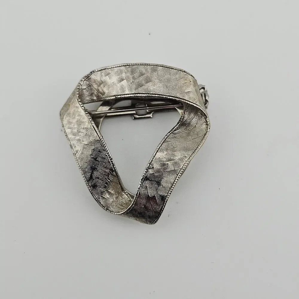 Vintage Lieba USA Silver Tone Folding Metal Brooch Pin Artsy Avant Garde Unique